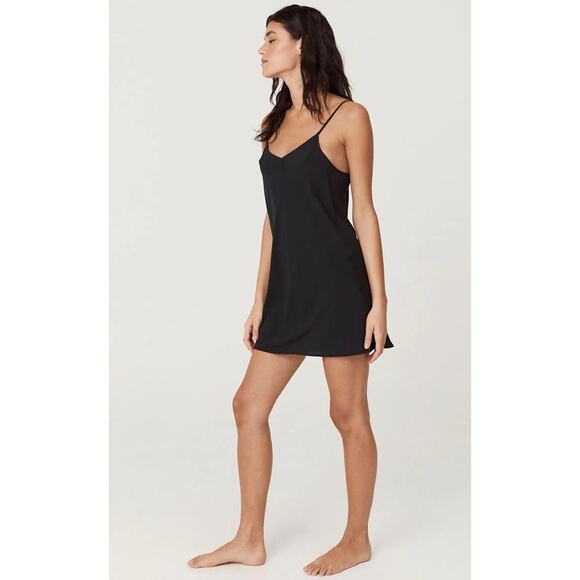 Free People Sheer Black Sleeveless V-Neck Slip Mini Dress Size Large NWOT - Picture 1 of 9
